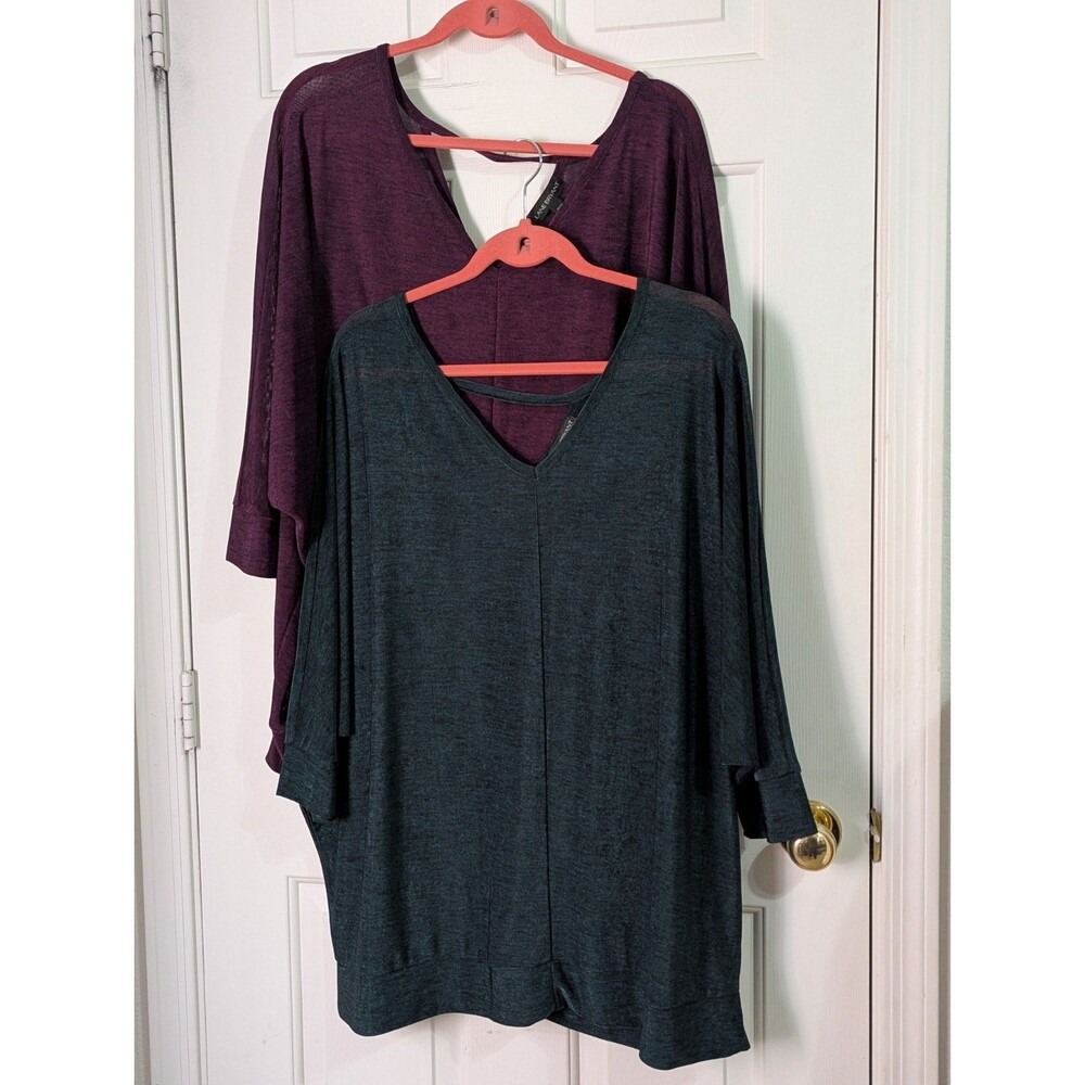 LOT OF 2 Lane Bryant Blouse Low Back 22/24 Green Maroon V Neck Boho Festival